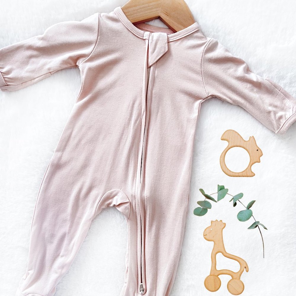 NEW! Unisex Blush/Tan  Bamboo Sleepers/Rompers | 2 Way Zipper |Convertable Hands